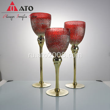 Design Red Wavy Glass Long Stem Candle Holder